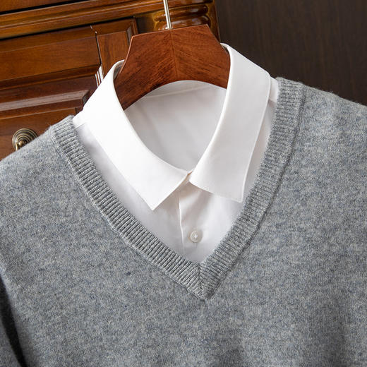 毛豆-xk8602男士气质V领羊毛衫 商品图7