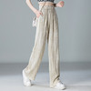 福利款~雀说 亚麻粉色晕染休闲裤女松紧腰夏季薄款宽松窄版阔腿长裤子4ZF-2865 商品缩略图5