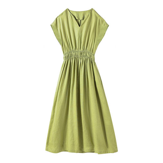 YMS452 2024夏季新款原创高端纯亚麻连衣裙简约V领连袖优雅风高腰大摆裙 商品图4