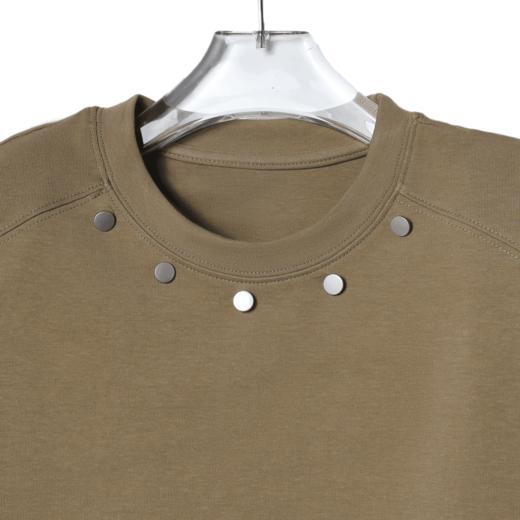 T578夏季新款纯色圆领短袖领口金属纽扣设计休闲宽松潮流上衣 商品图2