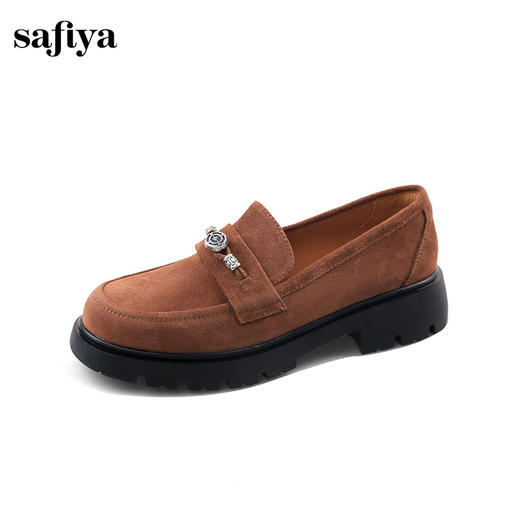 Safiya/索菲娅2024复古圆头英伦风粗跟金属扣百搭软底乐福鞋 SF43112065 商品图5