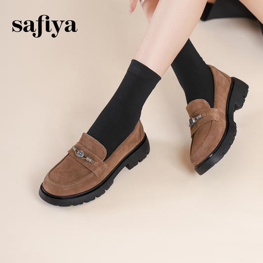 Safiya/索菲娅2024复古圆头英伦风粗跟金属扣百搭软底乐福鞋 SF43112065 商品图2