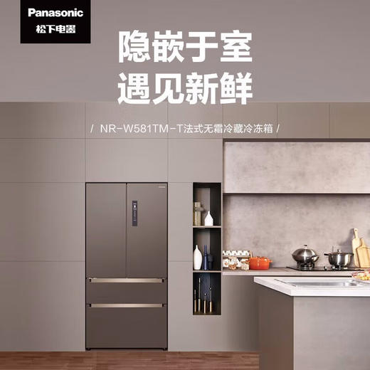 松下（Panasonic）大海豚573升风冷无霜变频冰箱法式多门纤薄易嵌纳诺怡X净味臻材储藏宽幅变温顶置压缩机W581 NR-W581TM-T 商品图3