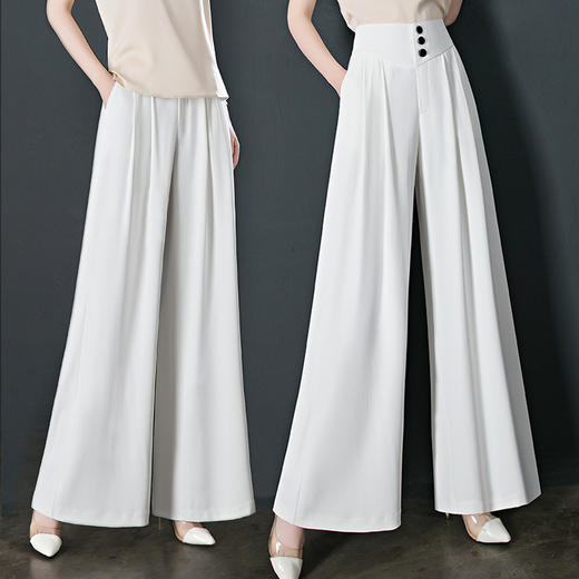雀说 冰丝高腰阔腿裤夏季女薄款垂坠感女小个子休闲裤百搭长裤子4ZF-2590 商品图2