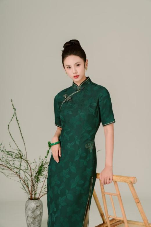 荷言HEYEN 晴桑 真丝花罗全开襟桂花盘扣全手工旗袍高级定制 商品图4