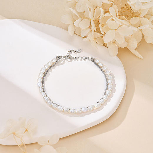 卡蒂罗/KADER 真心守护手链 925银淡水珍珠法式轻奢优雅复古赫本风双链叠戴链 原创设计甜蜜饰爱手饰 七夕礼盒款 商品图1