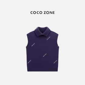 COCO ZONE 100绵羊毛小香风翻领无袖针织衫CC1C1629
