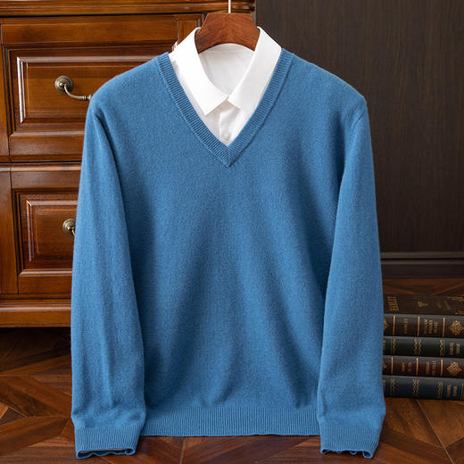 毛豆-xk8602男士气质V领羊毛衫 商品图3
