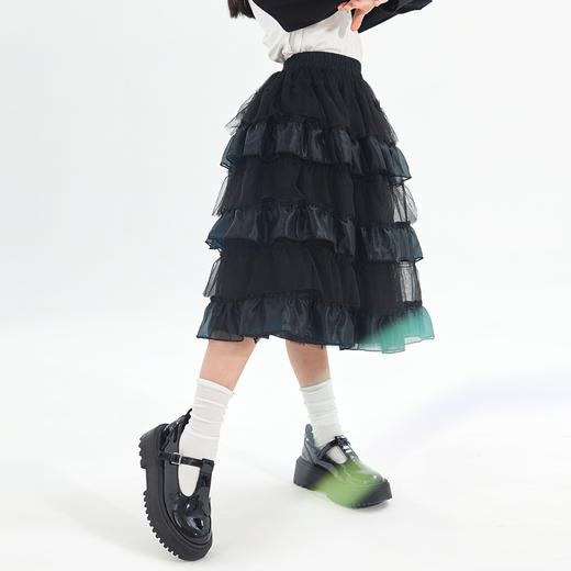 笛莎Deesha 女童2024秋季新款黑色网纱拼接蛋糕半裙 商品图0