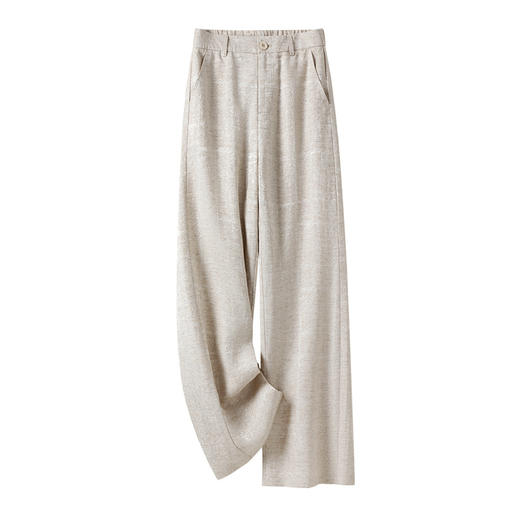 福利款~雀说 天丝麻提花休闲裤女高腰百搭显瘦窄版直筒阔腿长裤子 4ZF-2888 商品图4