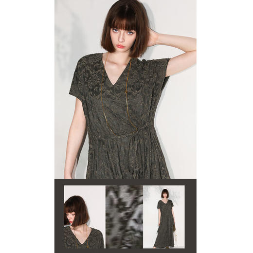 COCOBELLA重工镂空蕾丝假两件针织连衣裙气质V领长裙FR3058 商品图3