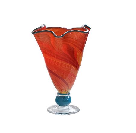 中古风高脚渐变花口褶皱风灯花瓶家居软装酒店设计创意玻璃装饰品 商品图3