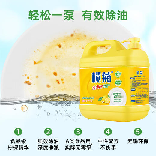 榄菊 柠檬强效去油洗洁精5kg/桶 食品用级别蔬果洗涤 不伤手 去油祛味 商品图3