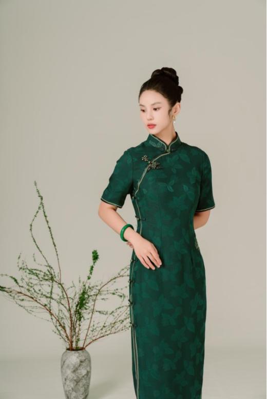 荷言HEYEN 晴桑 真丝花罗全开襟桂花盘扣全手工旗袍高级定制 商品图3