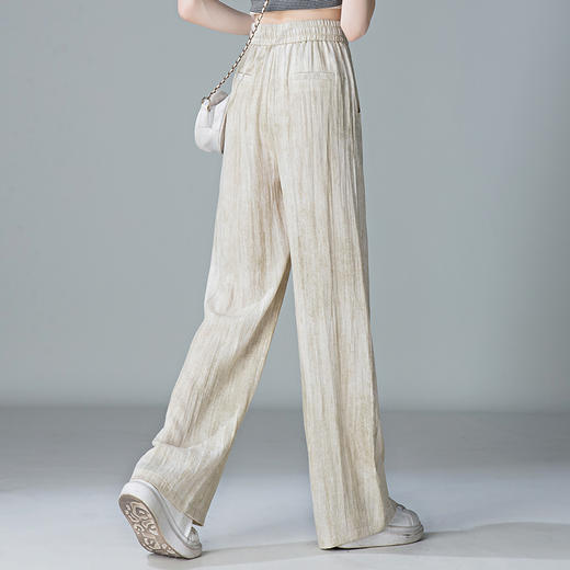 福利款~雀说 亚麻粉色晕染休闲裤女松紧腰夏季薄款宽松窄版阔腿长裤子4ZF-2865 商品图2