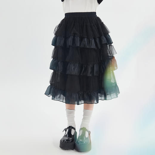 笛莎Deesha 女童2024秋季新款黑色网纱拼接蛋糕半裙 商品图1