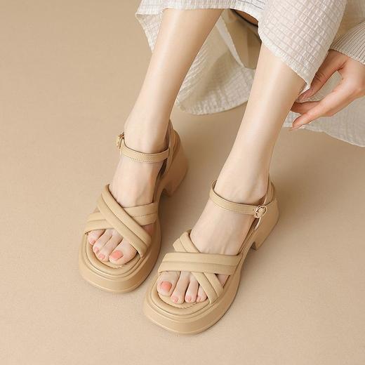 ZHR则则时尚罗马交叉带厚底凉鞋2024夏季新款学院风百搭简约女鞋 商品图9
