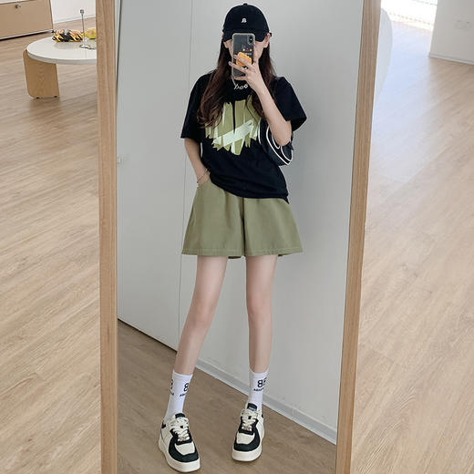 【潮酷百搭工装短裤 尽享舒适凉爽】夏季休闲工装A字短裤女水洗棉工装裤宽松高腰阔腿女百搭三分阔腿 商品图7