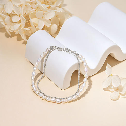 卡蒂罗/KADER 真心守护手链 925银淡水珍珠法式轻奢优雅复古赫本风双链叠戴链 原创设计甜蜜饰爱手饰 七夕礼盒款 商品图3