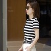 雀说 【天丝】莱赛尔高端夏季针织T恤女条纹圆领正肩显瘦短袖上衣4ZF-XP019 商品缩略图5