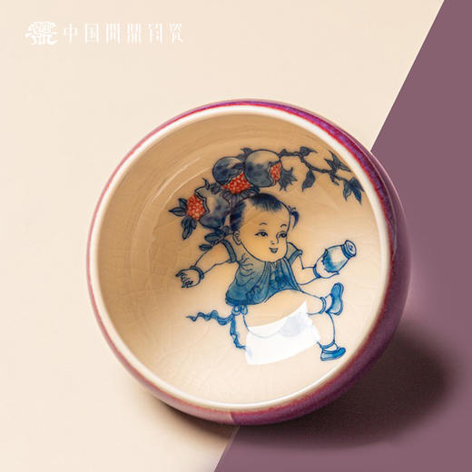 问鼎钧瓷鹅黄青花平口杯（多子多福） 商品图1