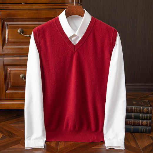 毛豆-XK8606男士V领羊毛马甲 商品图5
