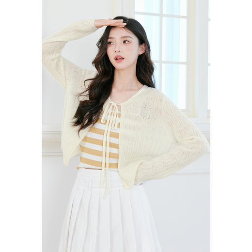 【严选】【心动毛衣】诗凡黎灰色镂空系带针织开衫2024秋新款软糯时髦上衣SF6331401 商品图2