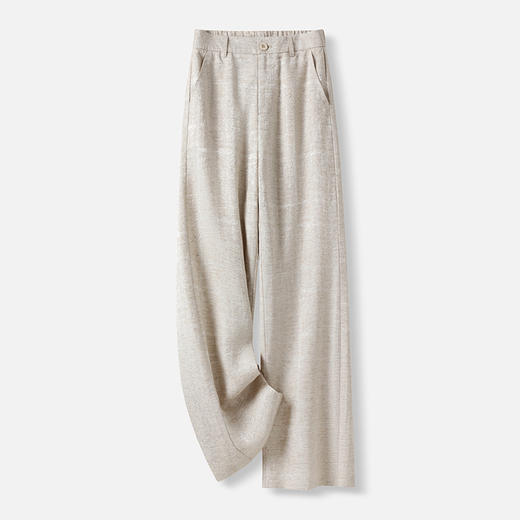 福利款~雀说 天丝麻提花休闲裤女高腰百搭显瘦窄版直筒阔腿长裤子 4ZF-2888 商品图5