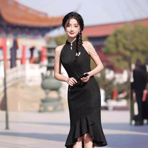 蕾丝旗袍年轻款鱼尾礼服裙小个子YG2416 商品图0