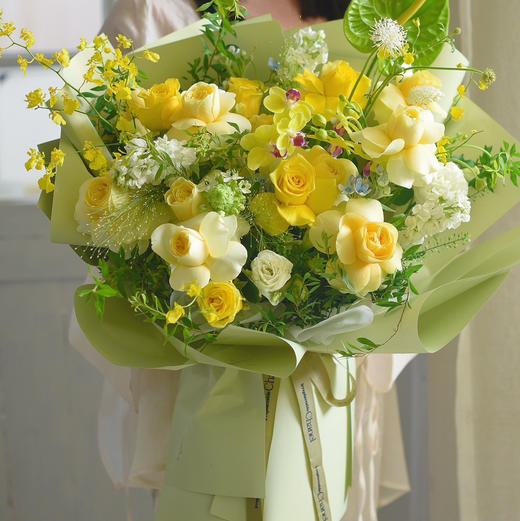 《柠檬薄荷》蝴蝶兰奶油杯绿掌清晰夏日花束 商品图8