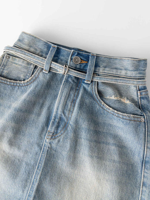 COCO ZONE 100棉夏季绑带牛仔短裙显瘦A字裙CC1B1377 商品图5