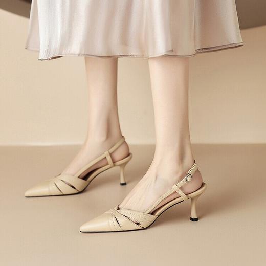 【预售5天】羊皮包头后空凉鞋女韩版尖头高跟鞋时尚通勤工作鞋ZF&ZF3590 商品图4