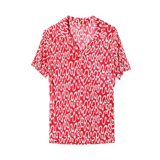 福利款~丁摩 真丝翻领女式T恤夏季桑蚕丝宽松大码时尚短袖上衣4ZF-24050 商品图4