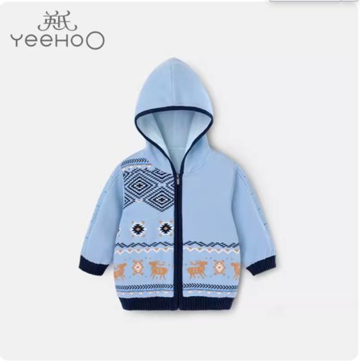 英氏儿童毛衣外套男宝宝连帽拉链针织衫厚2020新款YRWGJ30053A01 商品图0