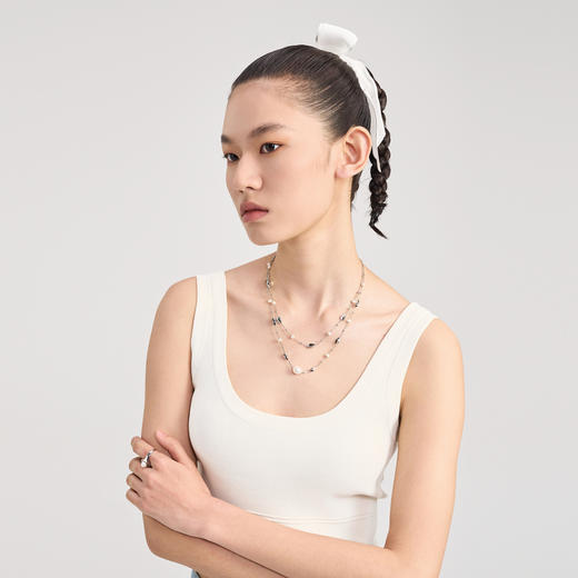 lost in echo2024夏季新款原创双层小叶不规则淡水珍珠项链配饰女 商品图2