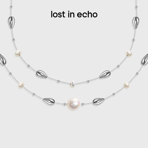 lost in echo2024夏季新款原创双层小叶不规则淡水珍珠项链配饰女 商品图0
