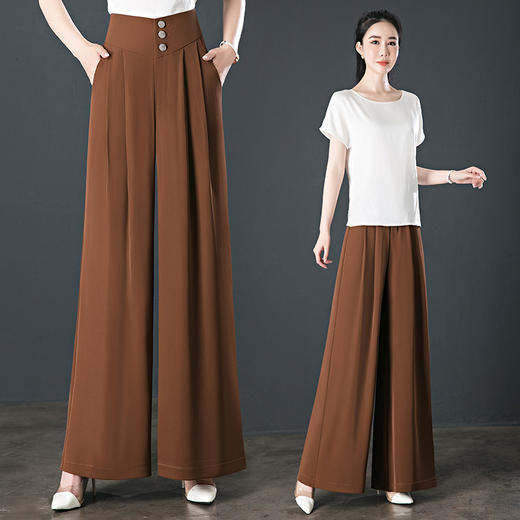 雀说 冰丝高腰阔腿裤夏季女薄款垂坠感女小个子休闲裤百搭长裤子4ZF-2590 商品图5