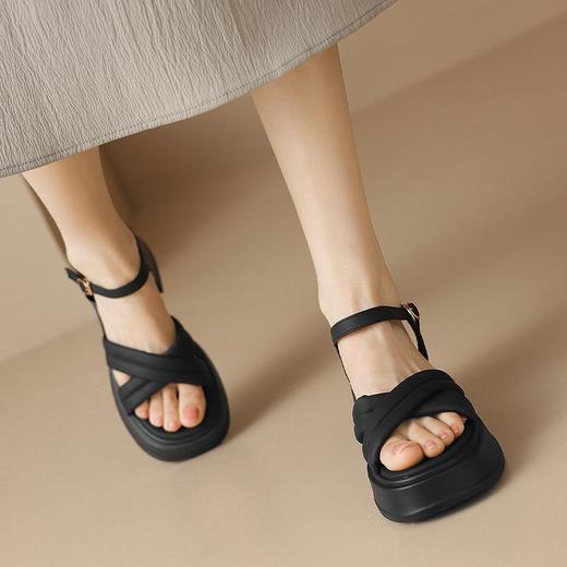 ZHR则则时尚罗马交叉带厚底凉鞋2024夏季新款学院风百搭简约女鞋 商品图5