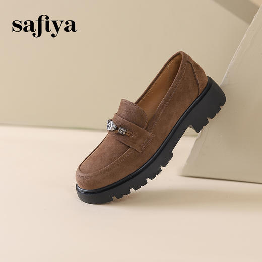 Safiya/索菲娅2024复古圆头英伦风粗跟金属扣百搭软底乐福鞋 SF43112065 商品图4