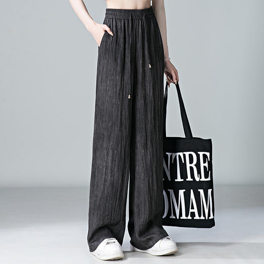 福利款~雀说 亚麻粉色晕染休闲裤女松紧腰夏季薄款宽松窄版阔腿长裤子4ZF-2865 商品图6