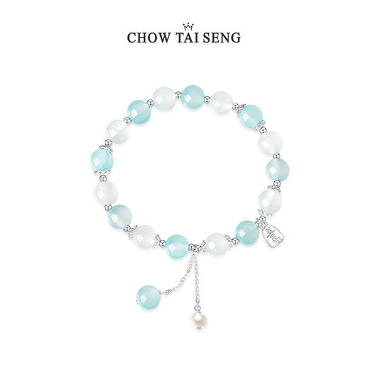 周大生纯银S925手串珍珠手链玉髓简约手饰流苏春夏饰品送女生礼物 商品图2