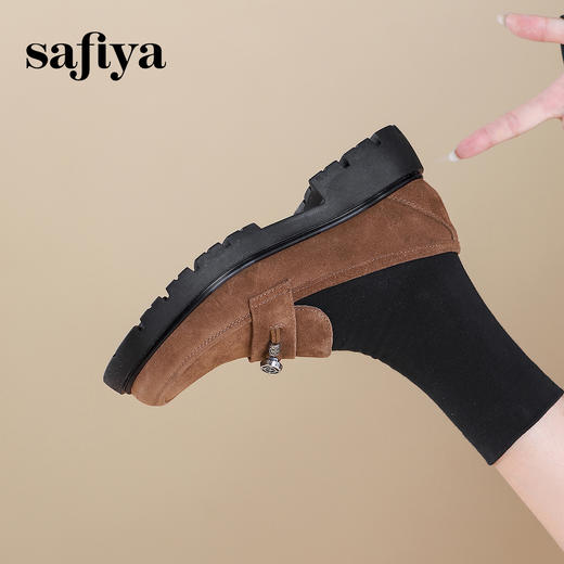 Safiya/索菲娅2024复古圆头英伦风粗跟金属扣百搭软底乐福鞋 SF43112065 商品图1