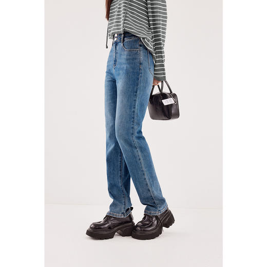 【严选】【雪醋酸凉感裤】诗凡黎高腰水洗阔腿牛仔裤2024夏新款小个子长裤7F7150131 商品图2