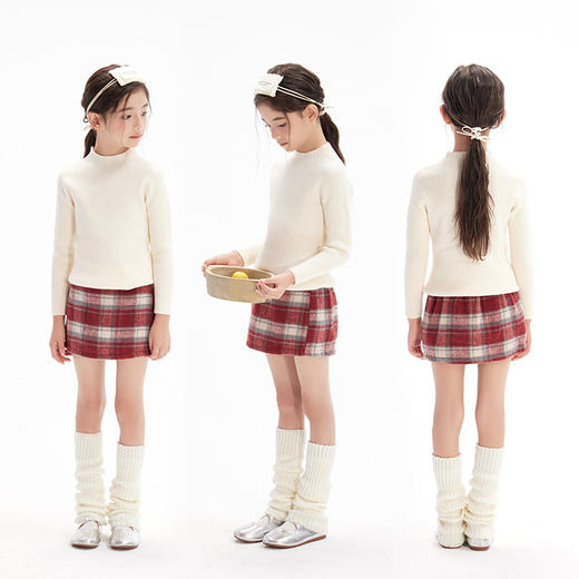 littletime女童多色无缝一体毛衣秋冬2024新款纯色冬半高领针织衫 商品图3