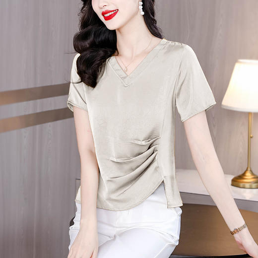 SMZ18884 2024高级感开叉短袖t恤女夏季装新款时尚小衫高级感不规则上衣潮 商品图3