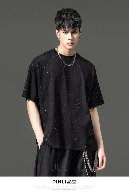 PINLI品立男士半袖体恤夏季新款圆领宽松烫银短袖T恤青年潮牌上衣B242111171 商品图0