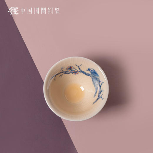 问鼎钧瓷鹅黄青花斗笠杯（喜鹊登枝）（缺货） 商品图1