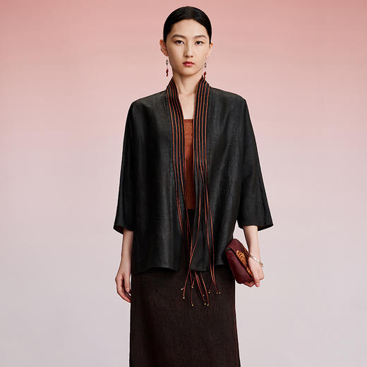 TANGY Collection天意精品2024秋季新品中国风中长款茛绸女士外套 商品图1