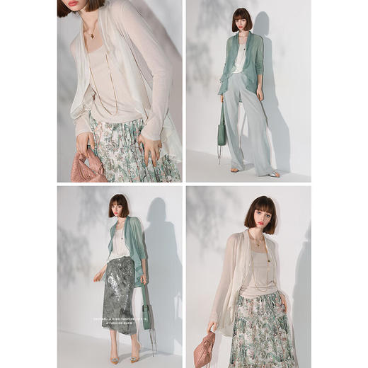 COCOBELLA设计感双层荷叶领拼接针织衫气质波浪摆开衫LC3002 商品图1