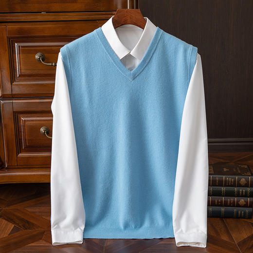 毛豆-XK8606男士V领羊毛马甲 商品图6